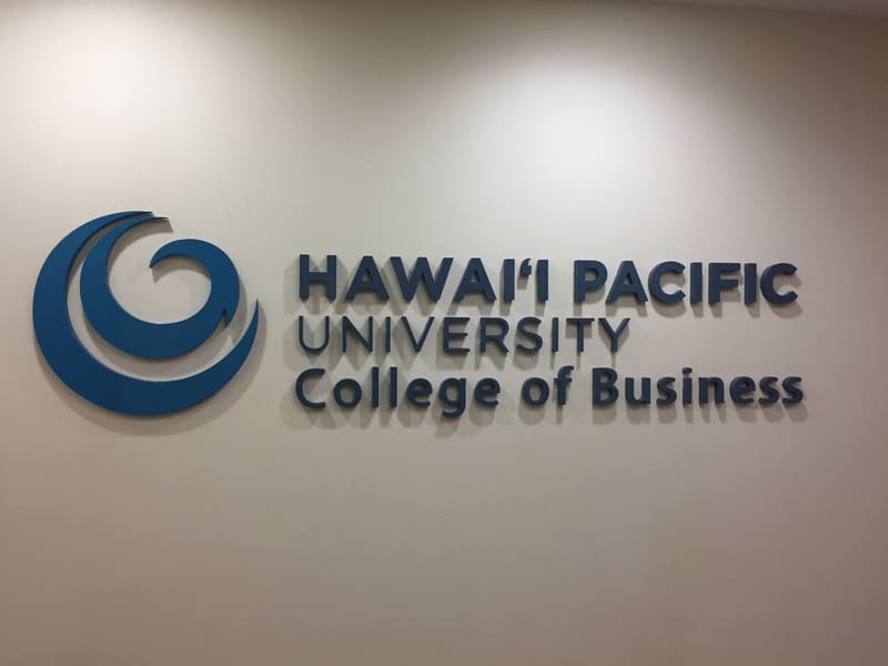 Hawaii Pacific University College of Business dimensional interior sign