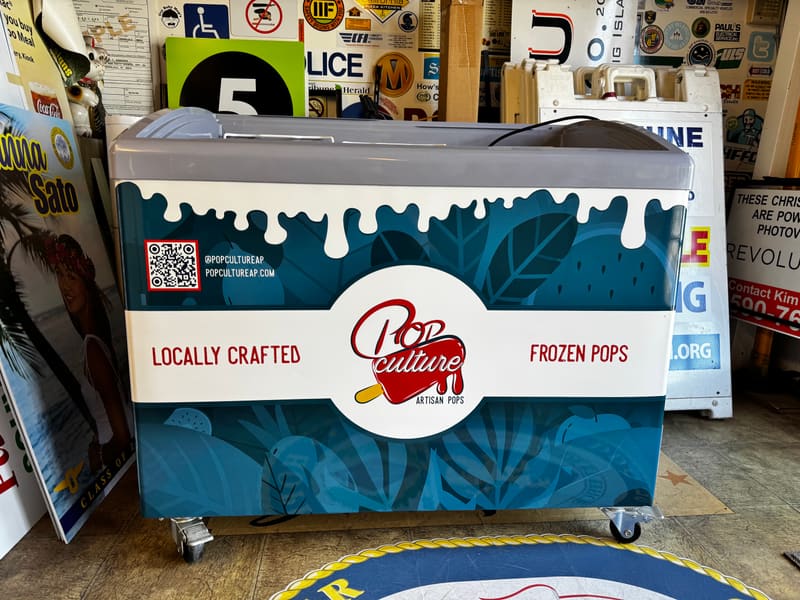 Pop Culture frozen pops freezer chest wrapped with full-color branding